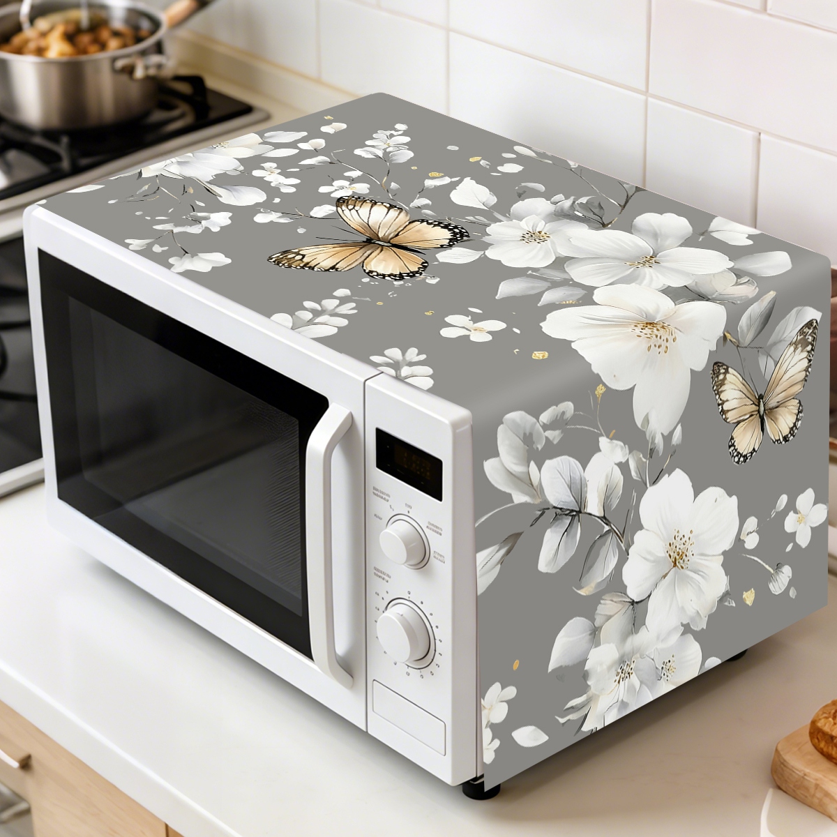 Kitchen Appliances White - 1pc White Flower Microwave Dust Cover