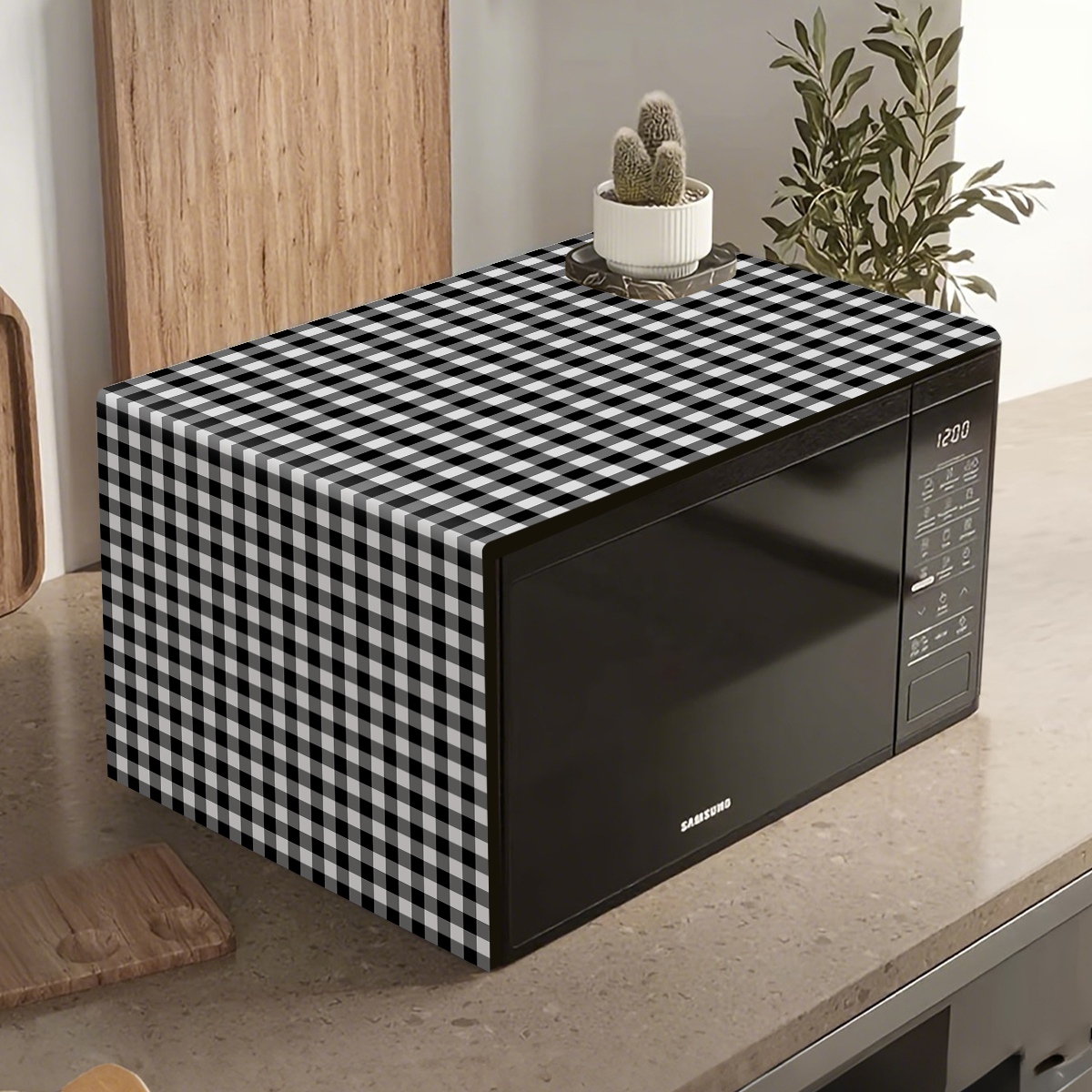 Kitchen Appliances White - Black White Plaid Microwave Oven Dust